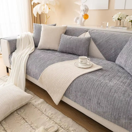 Transform Your Living Room with Our Striped Chenille Sofa Cover - Perfect Anti-Dirty Non-Slip Solution for Families with Pets and Kids