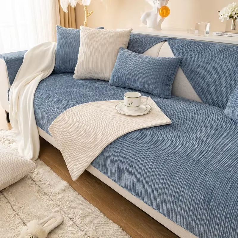 Transform Your Living Room with Our Striped Chenille Sofa Cover - Perfect Anti-Dirty Non-Slip Solution for Families with Pets and Kids