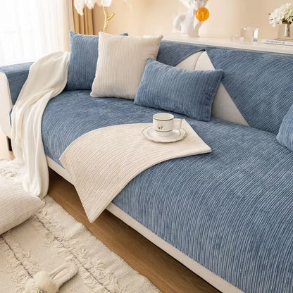 Transform Your Living Room with Our Striped Chenille Sofa Cover - Perfect Anti-Dirty Non-Slip Solution for Families with Pets and Kids