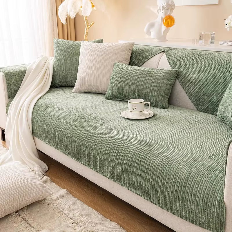 Transform Your Living Room with Our Striped Chenille Sofa Cover - Perfect Anti-Dirty Non-Slip Solution for Families with Pets and Kids