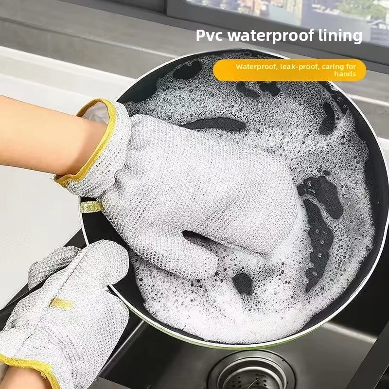 Multifunctional Waterproof and Wear-Resistant Silver Wire Dishwashing Gloves for Kitchen Cleaning