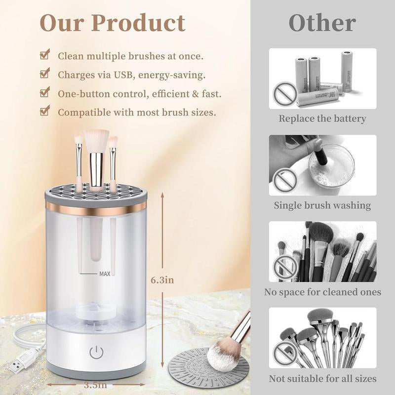 Portable Electric Makeup Brush Cleaner with Rotating Function and Silicone Handle - Automatic Cleansing Solution for All Makeup Brush Types