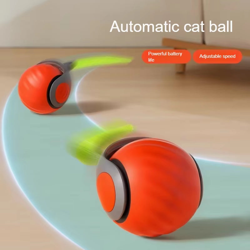 Interactive Automatic Rolling Cat Toy with Faux Tail - USB Rechargeable Smart Electric Teaser and Training Ball