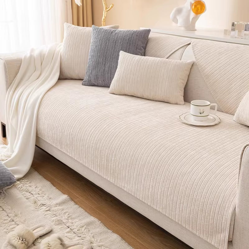 Transform Your Living Room with Our Striped Chenille Sofa Cover - Perfect Anti-Dirty Non-Slip Solution for Families with Pets and Kids