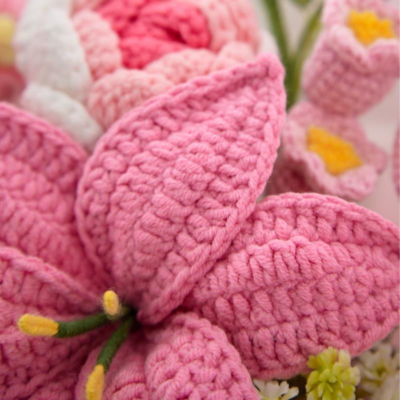 Handcrafted Wrapped Crochet Flower Bouquet featuring Lily, Rose, Tulip, Lily of the Valley, and Cala Lily - Perfect Gift for Graduation, Birthdays, and Special Occasions