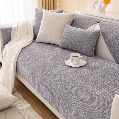 Transform Your Living Room with Our Striped Chenille Sofa Cover - Perfect Anti-Dirty Non-Slip Solution for Families with Pets and Kids