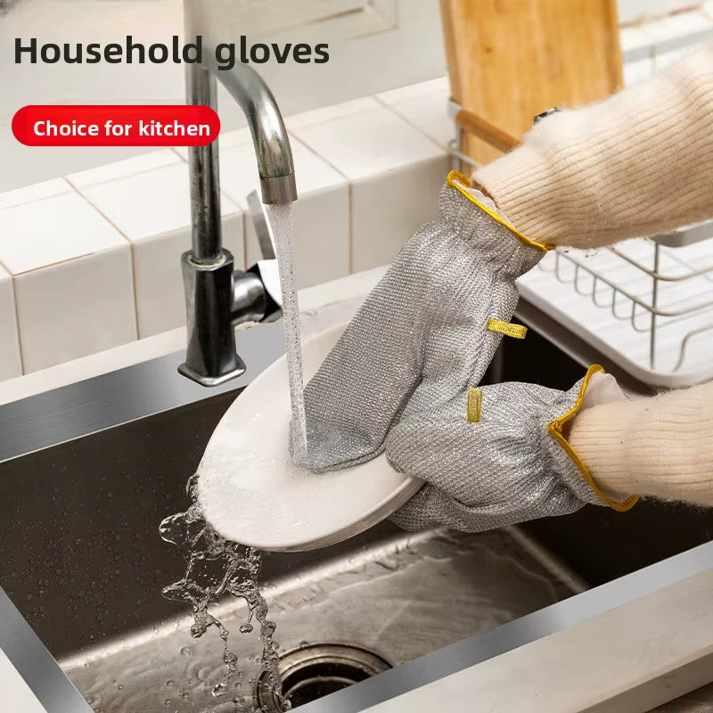 Multifunctional Waterproof and Wear-Resistant Silver Wire Dishwashing Gloves for Kitchen Cleaning