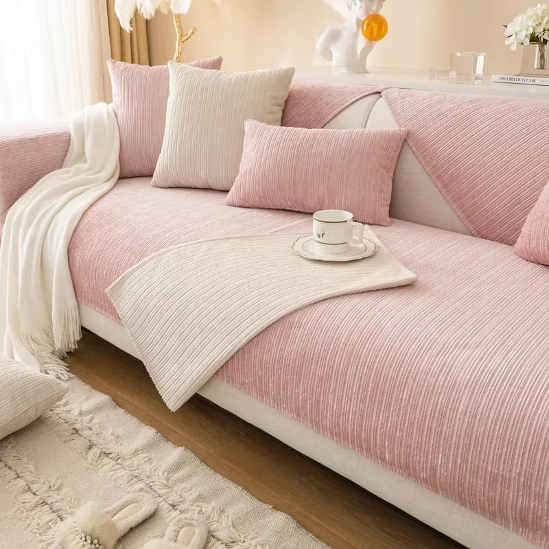 Transform Your Living Room with Our Striped Chenille Sofa Cover - Perfect Anti-Dirty Non-Slip Solution for Families with Pets and Kids