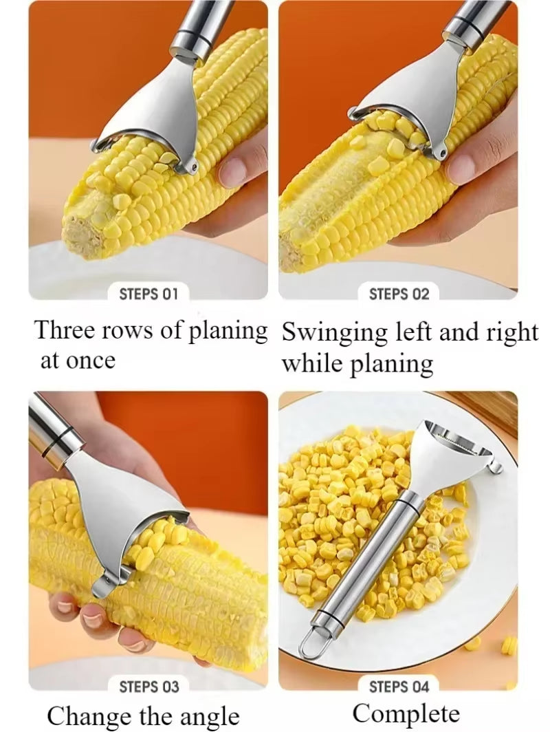 Stainless Steel Manual Corn Stripper and Peeler - Reusable Kitchen Tool for Fruits and Vegetables